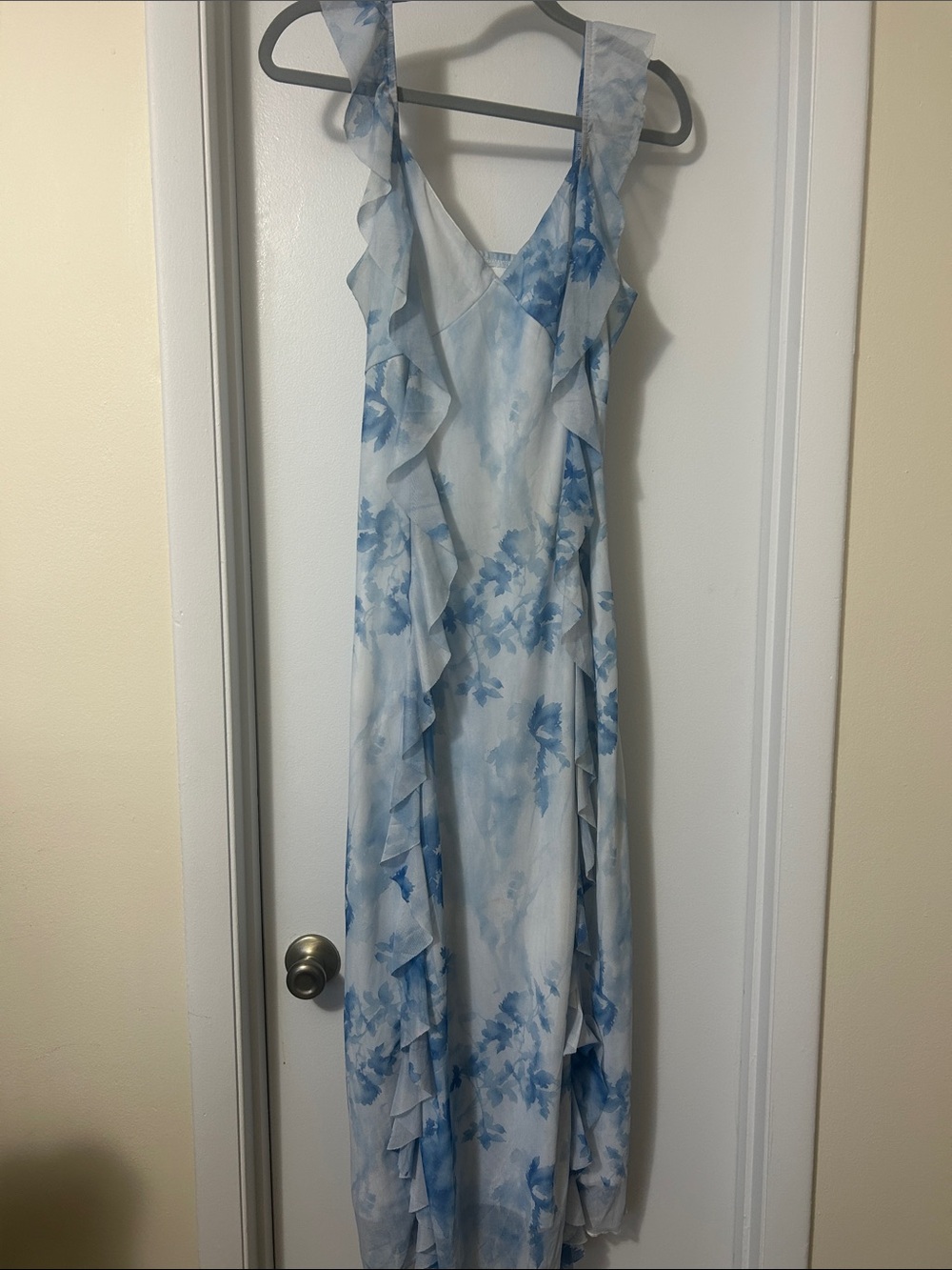 Light Blue Floral Ruffle Maxi Dress - Women